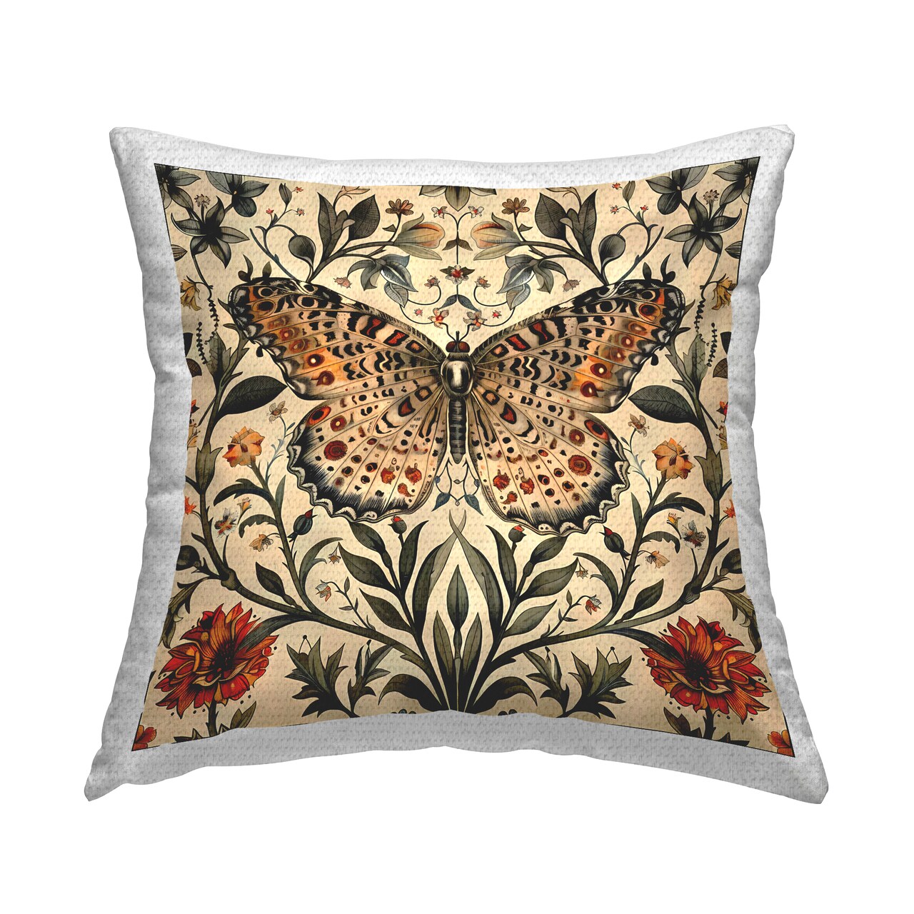 Baroque Butterfly & Botanicals Outdoor Printed Pillow Design by Walker Noble, 18 x 7 x 18